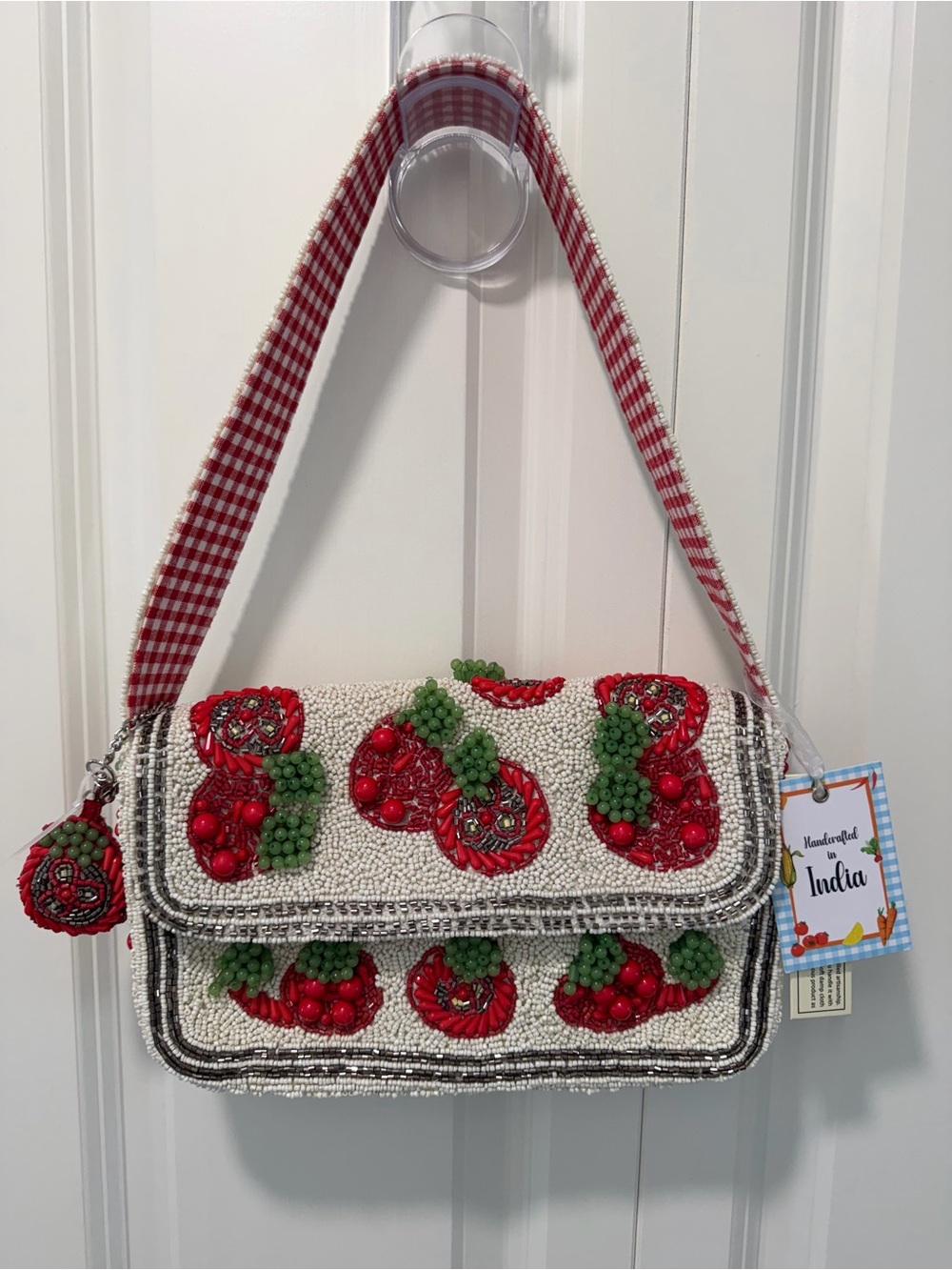Handcrafted Beaded Red & White Shouldered Bag